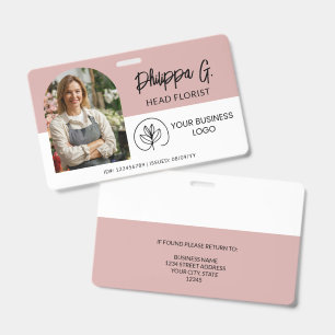 Tarjeta De Identificación ID de empleado Dusty Pink con foto y logotipo