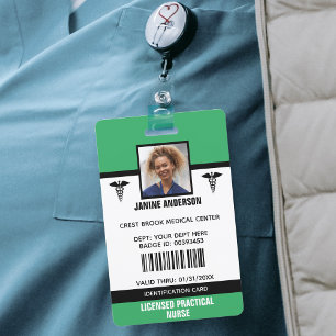 Tarjeta De Identificación ID de empleado médico de Green & Black Doctor Enfe