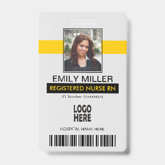 Tarjeta De Identificación Id. de empleado médico, plantilla de foto amarilla