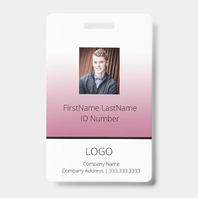 Tarjeta De Identificación ID de empleado profesional con gradiente rosa (Parte frontal)