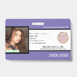 Tarjeta De Identificación ID de escuela de educación en casa Insignia púrpur