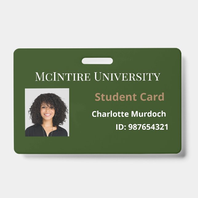 Tarjeta De Identificación ID de estudiante de la Universidad McIntire (Front)