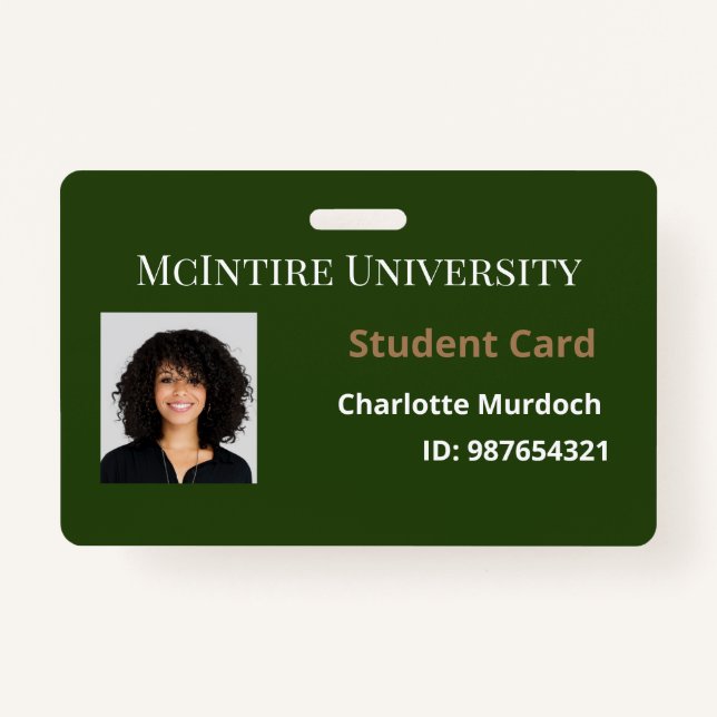 Tarjeta De Identificación ID de estudiante de la Universidad McIntire (Anverso)