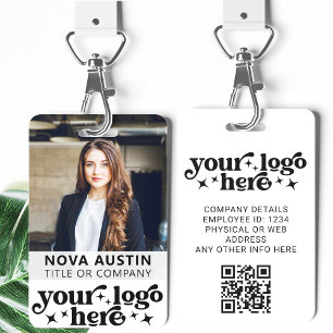 Tarjeta De Identificación ID de foto de empleado blanco con logotipo comerci