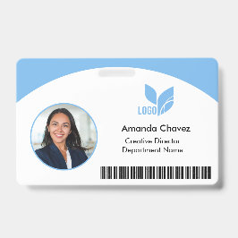 Tarjeta De Identificación ID de foto de empleado con código QR azul claro