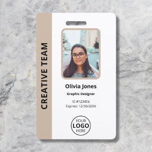 Tarjeta De Identificación ID de Foto de Empleado de Empresa Beige