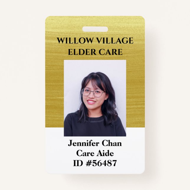 Tarjeta De Identificación Id. de foto de empleado de oro con nombre (Anverso)