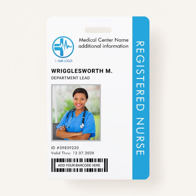 Tarjeta De Identificación ID de foto de empleado del centro médico de enferm (Anverso)