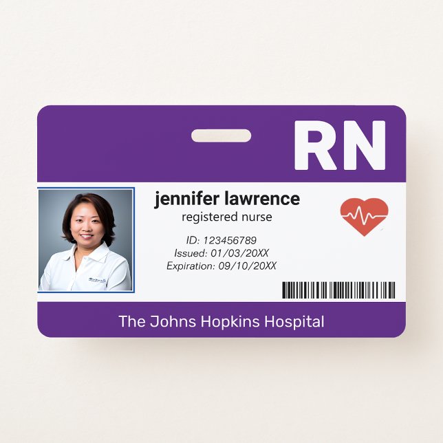 Tarjeta De Identificación ID de foto de empleado médico del hospital morado (purple | Hospital Medical Employee Photo ID Badge
)