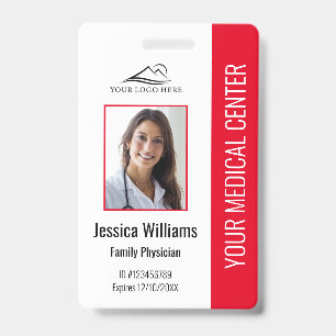 Tarjeta De Identificación ID de foto de empleado médico del hospital rojo