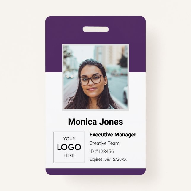 Tarjeta De Identificación ID de foto de empleado morado (Anverso)