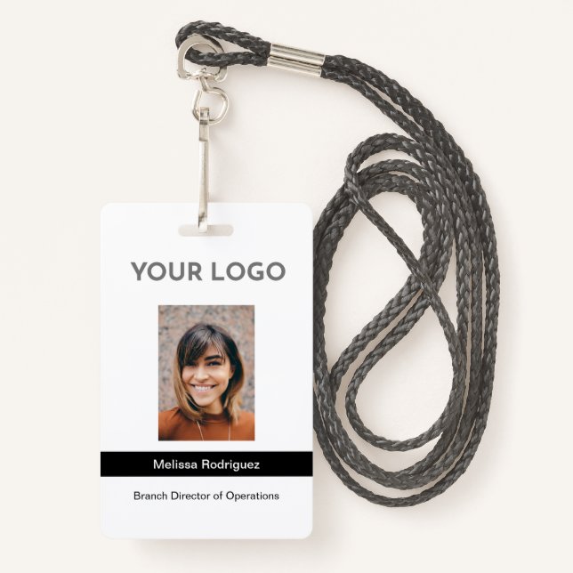 Tarjeta De Identificación ID de foto de empleado negro corporativo (Anverso son cordón)