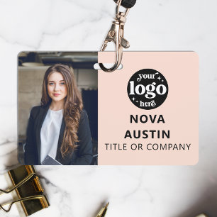 Tarjeta De Identificación ID de foto de empleado rosa con logotipo comercial