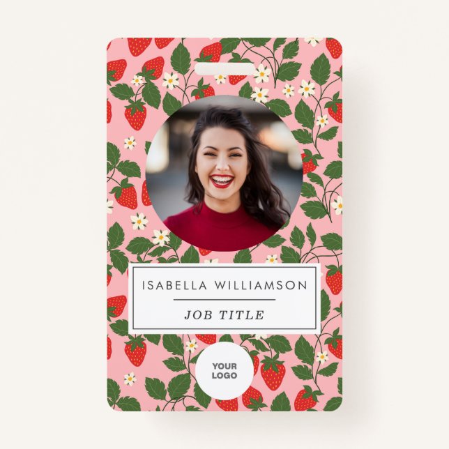 Tarjeta De Identificación Id. de foto de empleado único de fruta de fresa ro (Anverso)