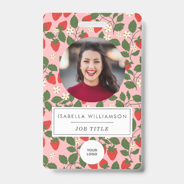 Tarjeta De Identificación ID de foto de empleado único de fruta de fresa ros (Parte frontal)