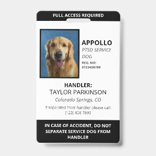 Tarjeta De Identificación ID de foto de perro de servicio en blanco y negro