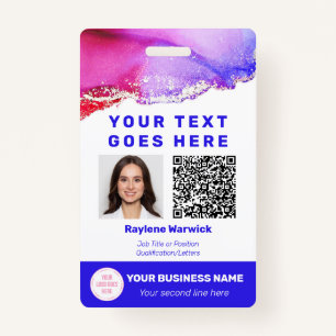 Tarjeta De Identificación Id. de foto de trabajo Código QR Insignia Púrpura