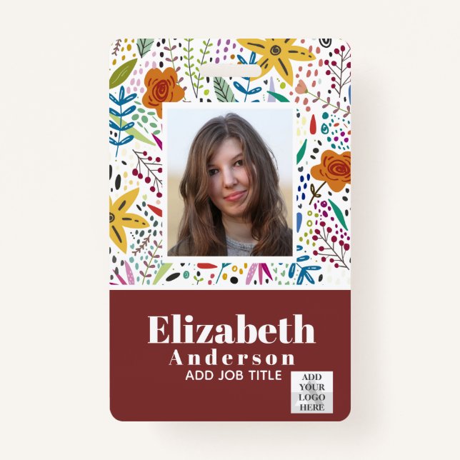 Tarjeta De Identificación ID de FOTO - Paso VIP de empleado - Flores Girly (Anverso)