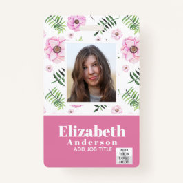 Tarjeta De Identificación ID de FOTO - Paso VIP de empleado - Flores Girly