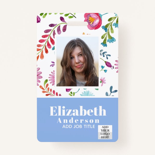 Tarjeta De Identificación ID de FOTO - Paso VIP de empleado - Flores Girly (Anverso)