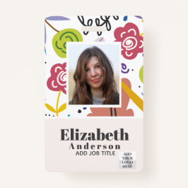 Tarjeta De Identificación ID de FOTO - Paso VIP de empleado - Flores Girly