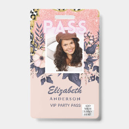 Tarjeta De Identificación ID de Foto PASS - Flores Glamurosas Brillantes de 