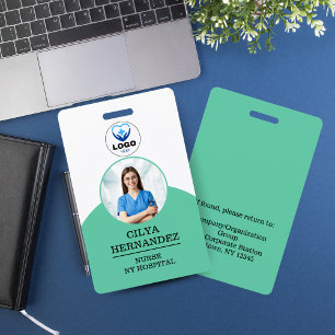 Tarjeta De Identificación ID de foto personalizado de empleado en MediumAqua