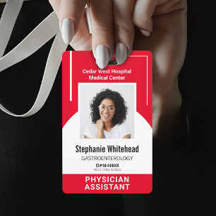 Tarjeta De Identificación ID de foto personalizado de empleado médico rojo