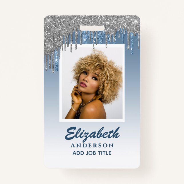 Tarjeta De Identificación ID de FOTO - Purpurina Glam del pase VIP del emple (Anverso)