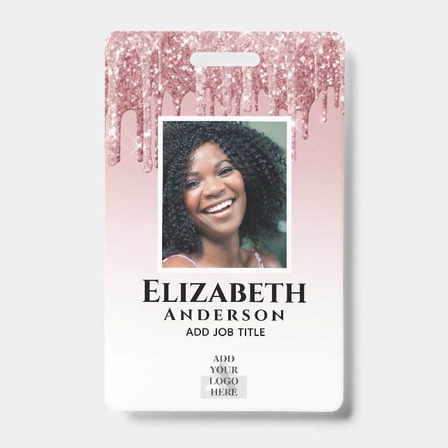 Tarjeta De Identificación ID de FOTO - Purpurina Glam del pase VIP del emple (Parte frontal)