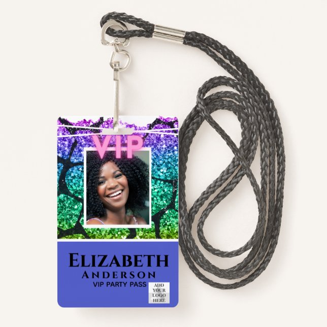 Tarjeta De Identificación ID de FOTO VIP - PURPURINA del evento del Festival (Anverso son cordón)