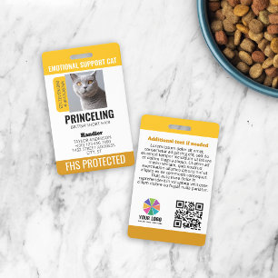 Tarjeta De Identificación ID de gato de apoyo emocional amarillo
