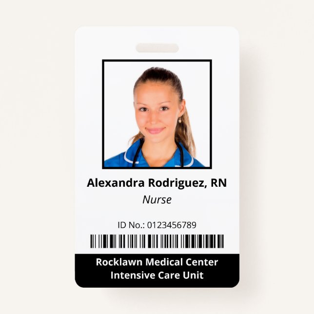 Tarjeta De Identificación Id. de hospital de código de barras fotográfico de (Anverso)