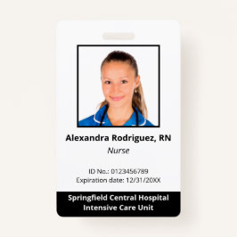 Tarjeta De Identificación Id. de hospital fotográfico de empleado Personaliz