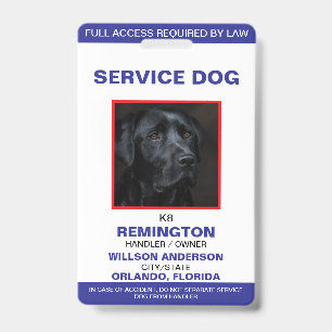 Tarjeta De Identificación ID de la foto de perro del servicio blanco azul pe