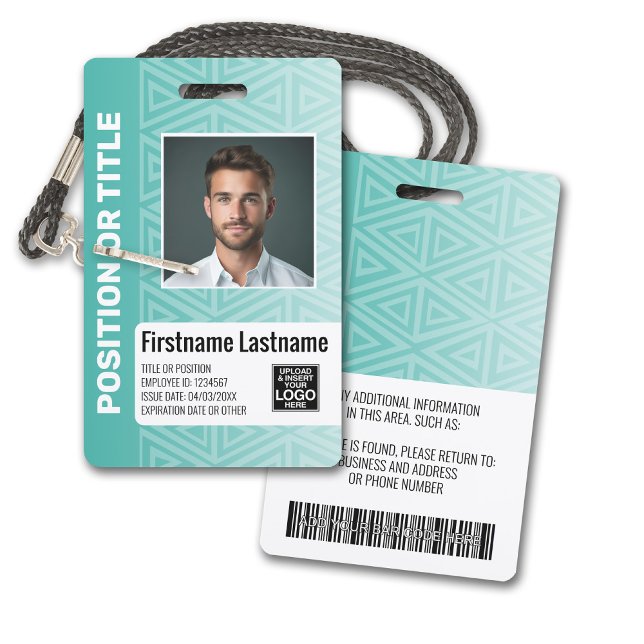 Tarjeta De Identificación ID de la foto del empleado - código tribal moderno (Plastic ID Badge - Customize with Employee Photo and Credentials. Teal Tribal Pattern Accents)