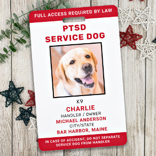 Tarjeta De Identificación ID de la foto del perro del servicio PTSD blanco r