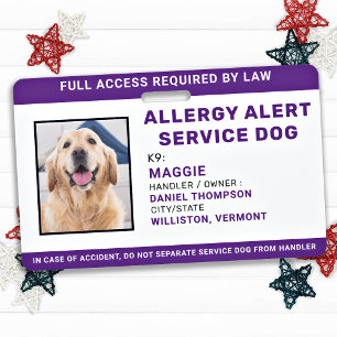Tarjeta De Identificación ID de la foto personalizada del perro del servicio