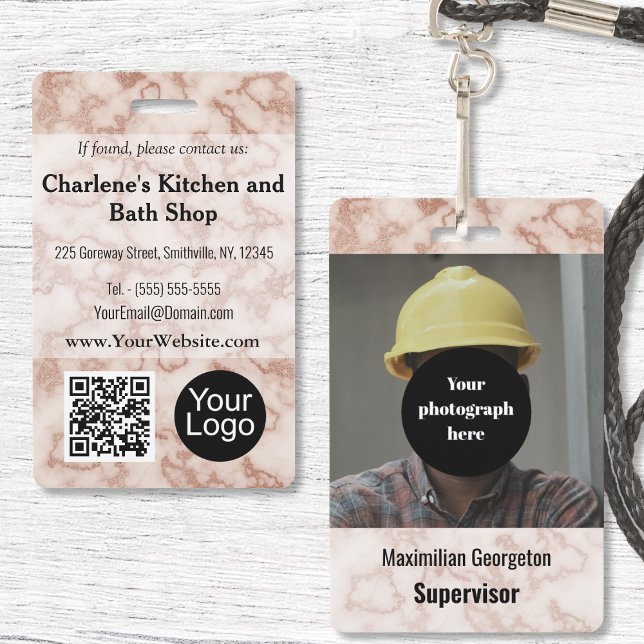 Tarjeta De Identificación Id. de mármol de marble marble marrón ruso (Rustic Brown Marble Marble ID Badge by Office Accessories Shop)