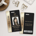 Tarjeta De Identificación ID de negro de empleado corporativo personalizado<br><div class="desc">Personaliza fácilmente este distintivo de identificación de foto de empleado de color dorado y negro con los detalles de tu personalizado.</div>