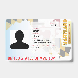 Tarjeta De Identificación ID de niño CREATIVE: Bandera de Maryland