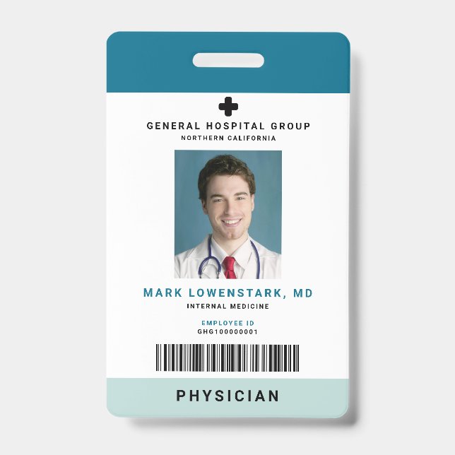 Tarjeta De Identificación Id. de personal médico + Código de barras vertical (Anverso)