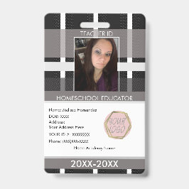 Tarjeta De Identificación ID de Plaid para mamá educadora en casa