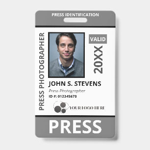 Tarjeta De Identificación ID de prensa de fotos y logotipos en gris negro