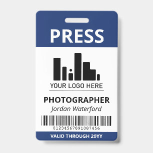 Tarjeta De Identificación Id. de prensa del código de barras de logotipo azu