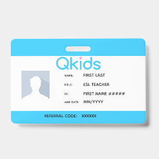 Tarjeta De Identificación Id. de profesor ESL de QKids