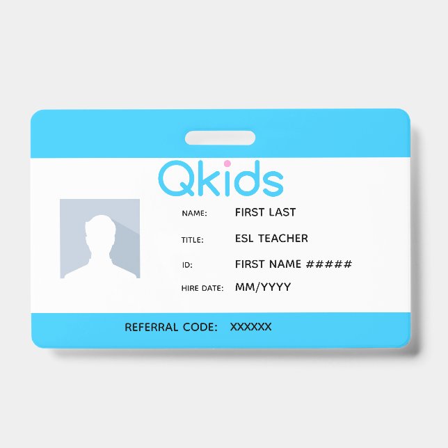 Tarjeta De Identificación Id. de profesor ESL de QKids (Parte frontal)