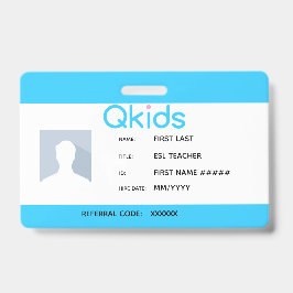 Tarjeta De Identificación Id. de profesor ESL de QKids