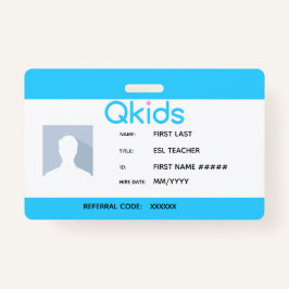 Tarjeta De Identificación Id. de profesor ESL de QKids