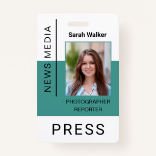 Tarjeta De Identificación ID de trabajador de prensa foto turquesa de emplea